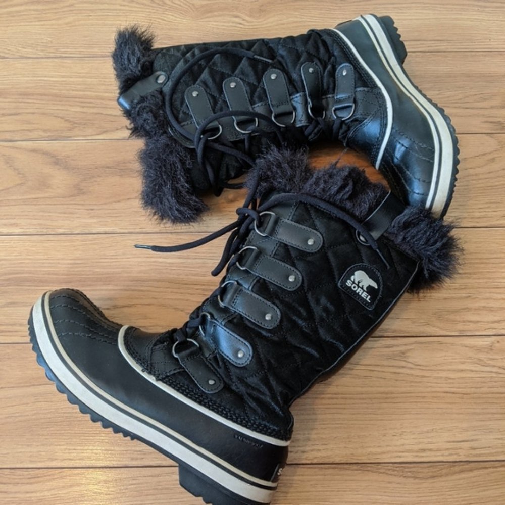 Sorel Tofino black tall winter faux fur boots